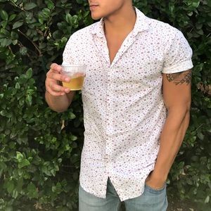 Topman White and Red Floral Print Button Up Shirt